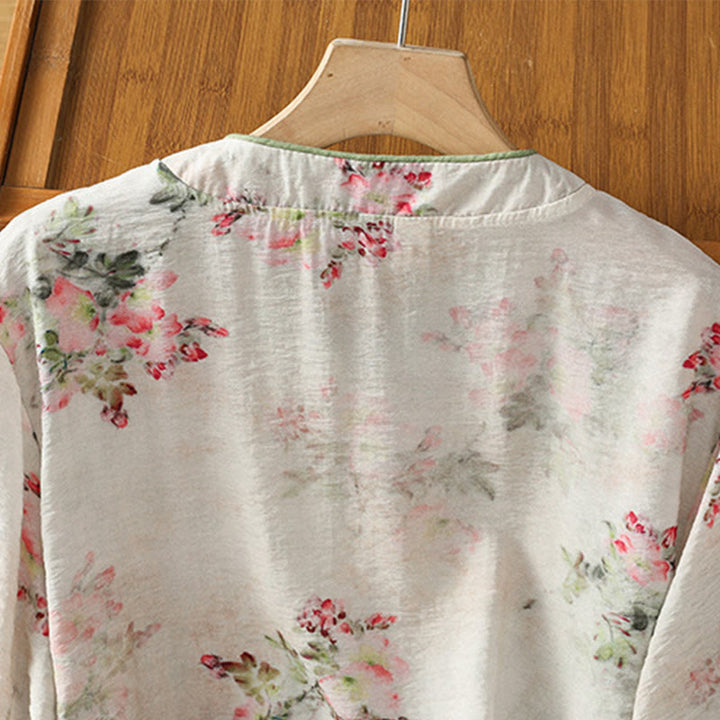 Chemise à manches trois-quarts en coton pour femme, imprimé floral, motif grenouille chinoise, Buddha Stones - image 3