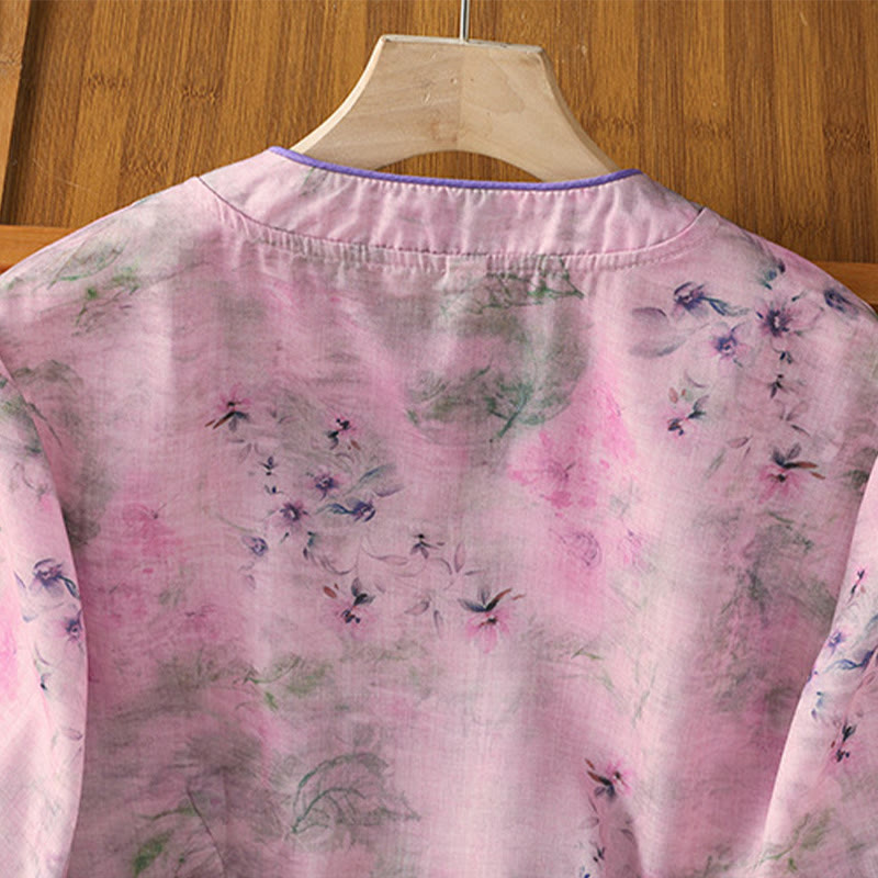 Chemise à manches trois-quarts en coton pour femme, imprimé floral, motif grenouille chinoise, Buddha Stones - image 18