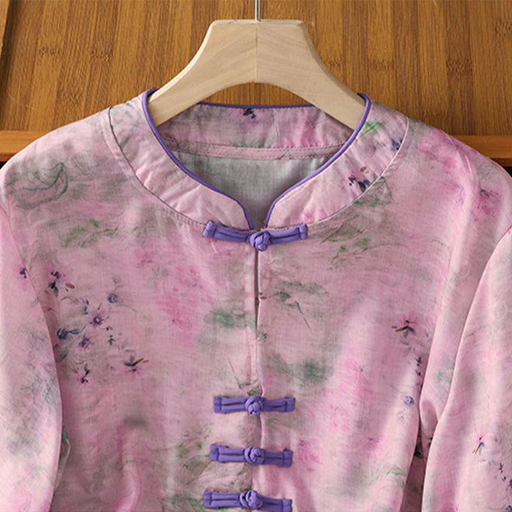 Chemise à manches trois-quarts en coton pour femme, imprimé floral, motif grenouille chinoise, Buddha Stones - image 17