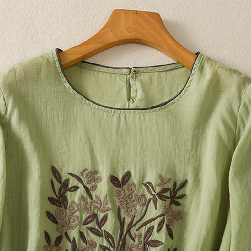 T-shirt en coton à manches trois-quarts pour femme, orné de broderies florales rétro Buddha Stones - image 18