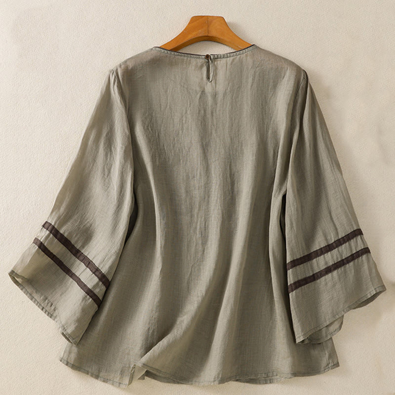 T-shirt en coton à manches trois-quarts pour femme, motif Buddha Stones , broderie florale rétro - image 9