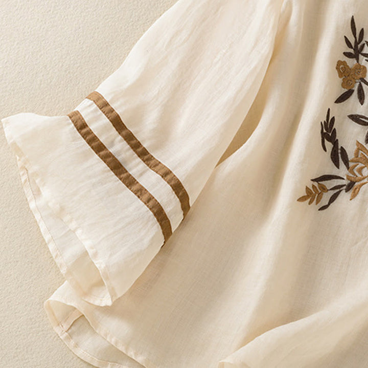 T-shirt en coton à manches trois-quarts pour femme, motif Buddha Stones , broderie florale rétro - image 6