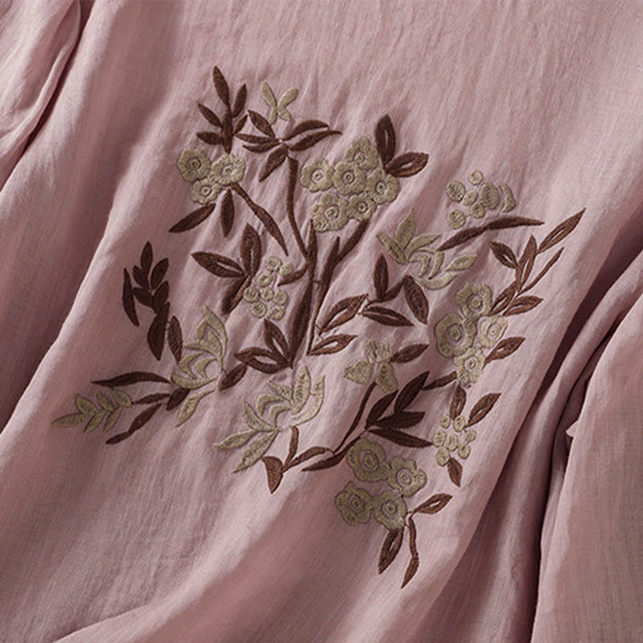 T-shirt en coton à manches trois-quarts pour femme, orné de broderies florales rétro Buddha Stones - image 28