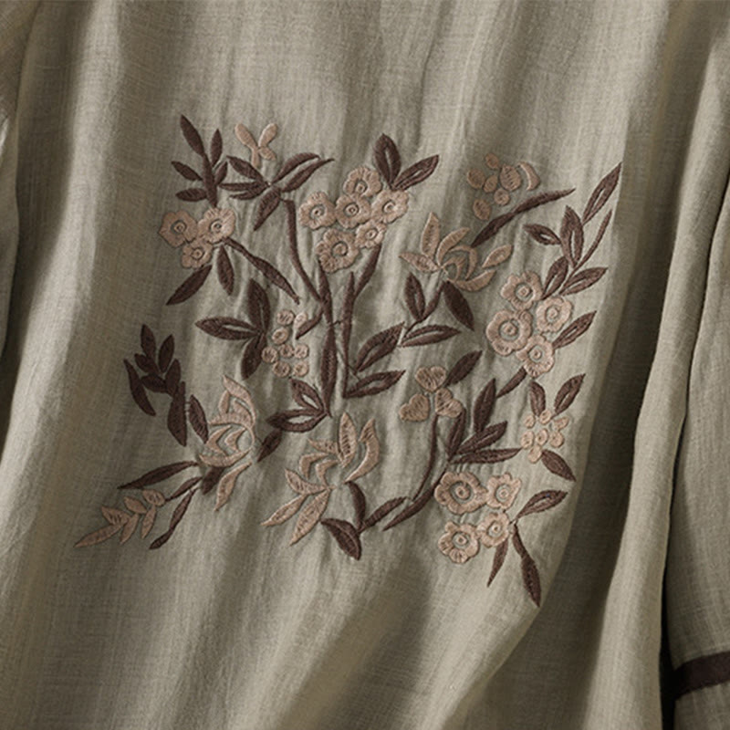 T-shirt en coton à manches trois-quarts pour femme, orné de broderies florales rétro Buddha Stones - image 12