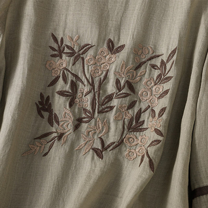 T-shirt en coton à manches trois-quarts pour femme, orné de broderies florales rétro Buddha Stones - image 12