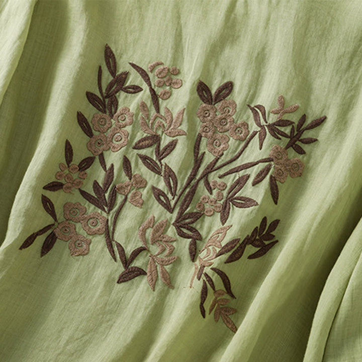 T-shirt en coton à manches trois-quarts pour femme, orné de broderies florales rétro Buddha Stones - image 20
