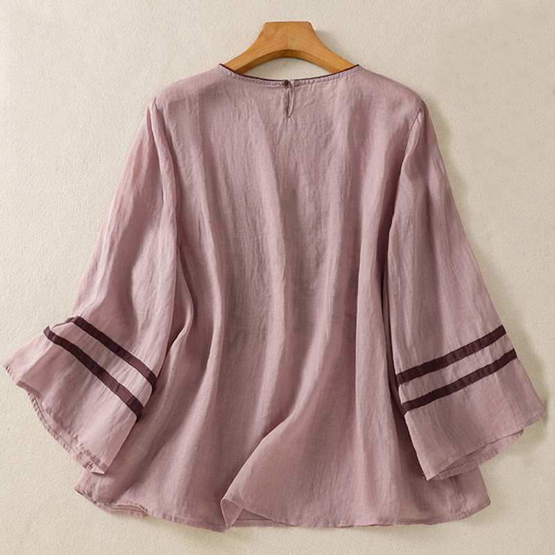 T-shirt en coton à manches trois-quarts pour femme, motif Buddha Stones , broderie florale rétro - image 24