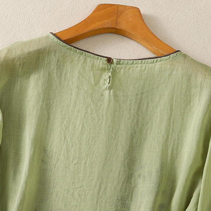T-shirt en coton à manches trois-quarts pour femme, orné de broderies florales rétro Buddha Stones - image 19