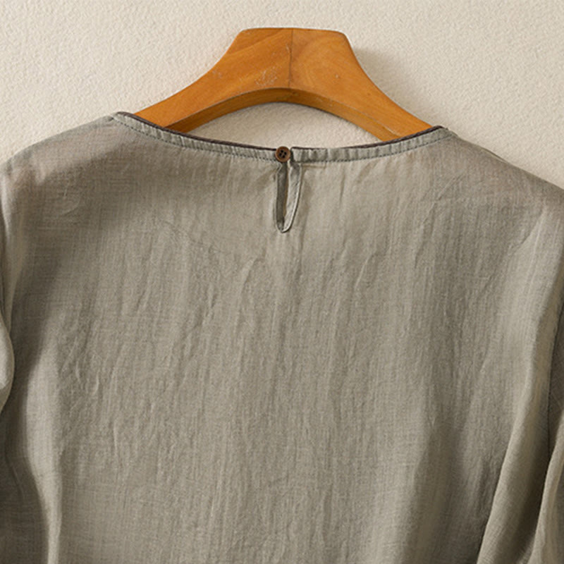 T-shirt en coton à manches trois-quarts pour femme, orné de broderies florales rétro Buddha Stones - image 11