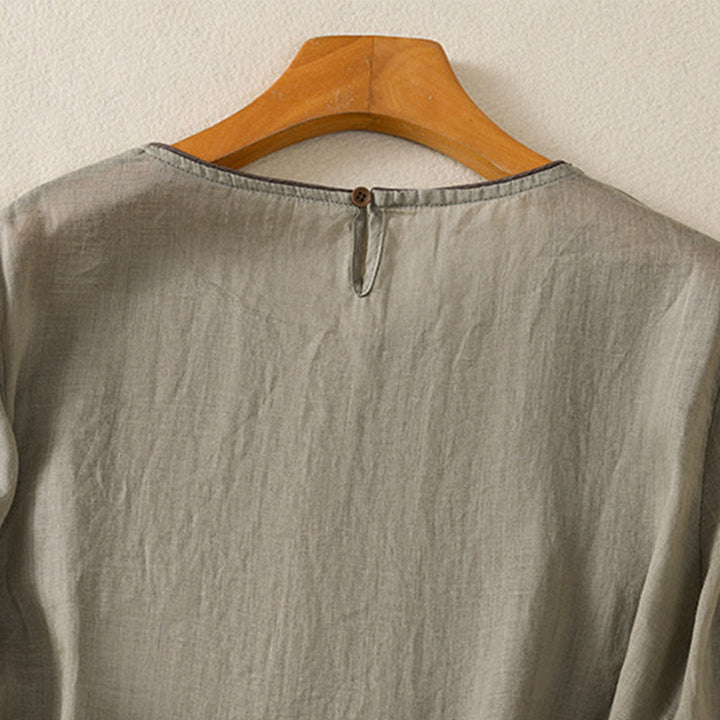 T-shirt en coton à manches trois-quarts pour femme, orné de broderies florales rétro Buddha Stones - image 11