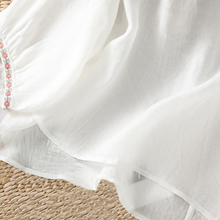 Chemise en coton pour femme, manches trois-quarts, col cranté, broderie Buddha Stones - image 24