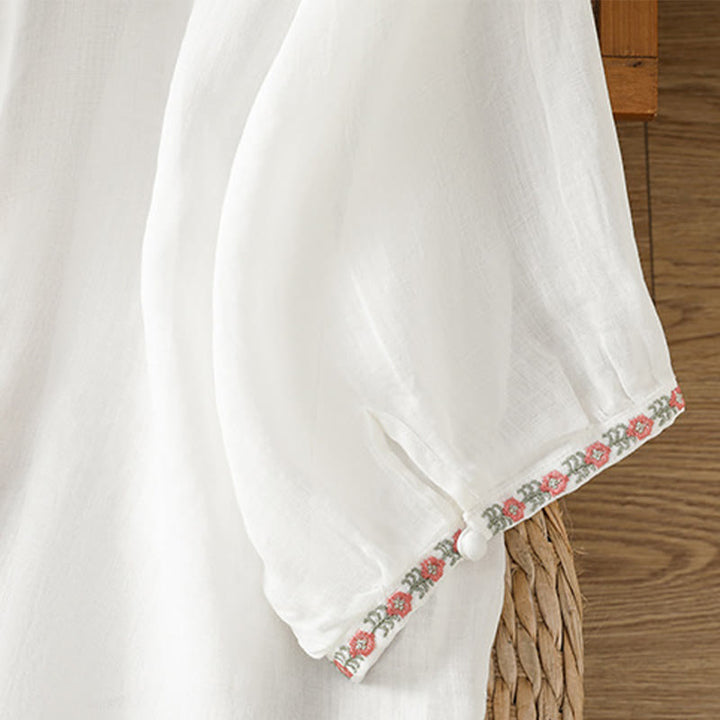 Chemise en coton pour femme, manches trois-quarts, col cranté, broderie Buddha Stones - image 22