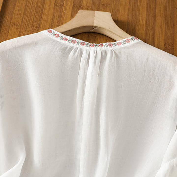 Chemise en coton pour femme, manches trois-quarts, col cranté, broderie Buddha Stones - image 21