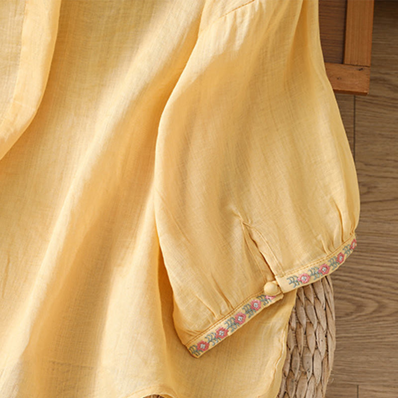 Chemise en coton pour femme, manches trois-quarts, col cranté, broderie Buddha Stones - image 6