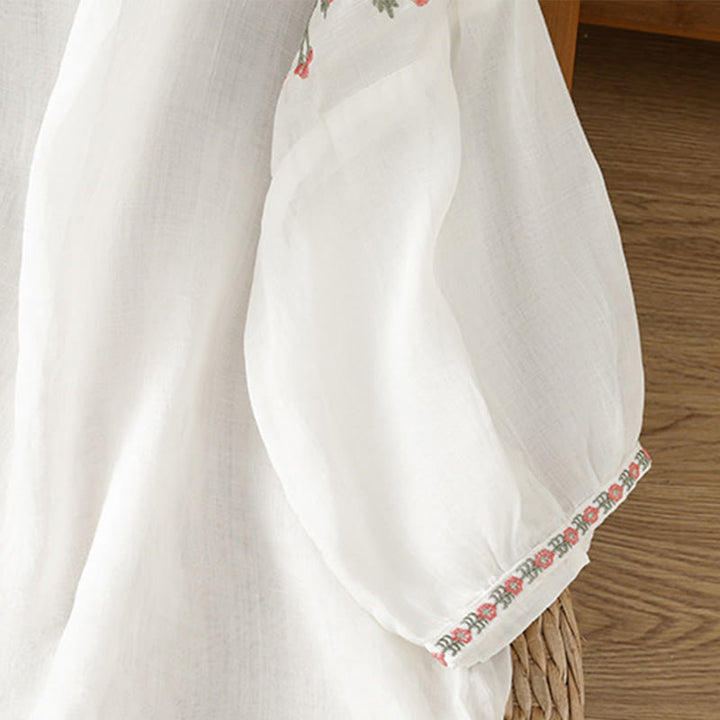 Chemise en coton pour femme, manches trois-quarts, col cranté, broderie Buddha Stones - image 23