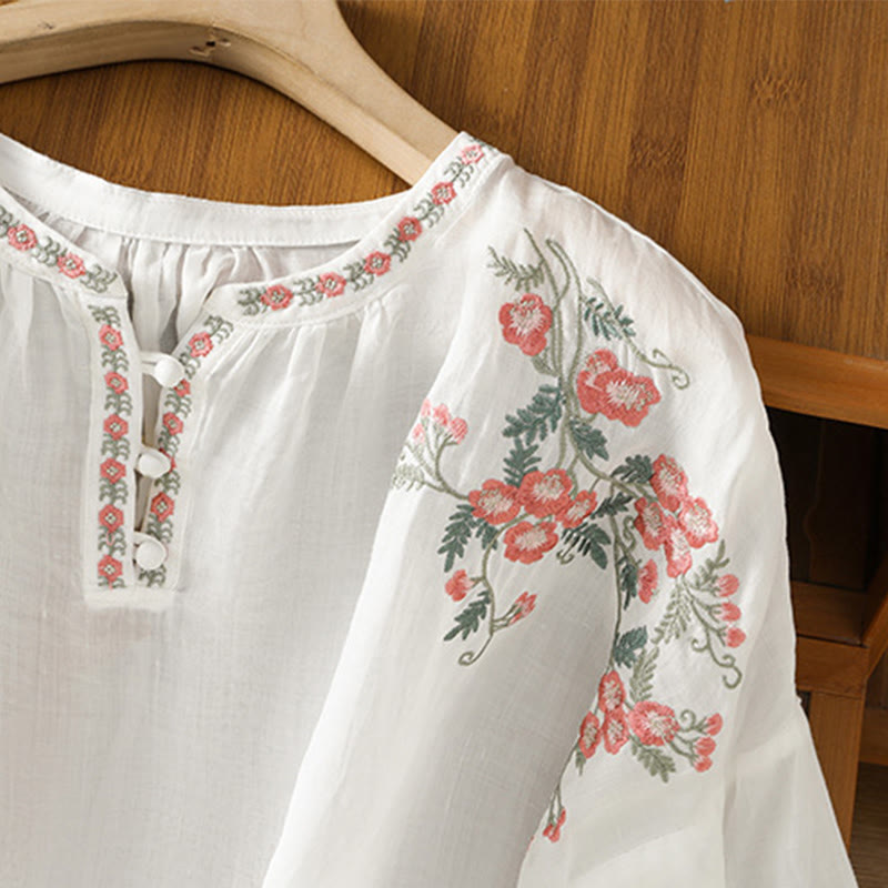 Chemise en coton pour femme, manches trois-quarts, col cranté, broderie Buddha Stones - image 20