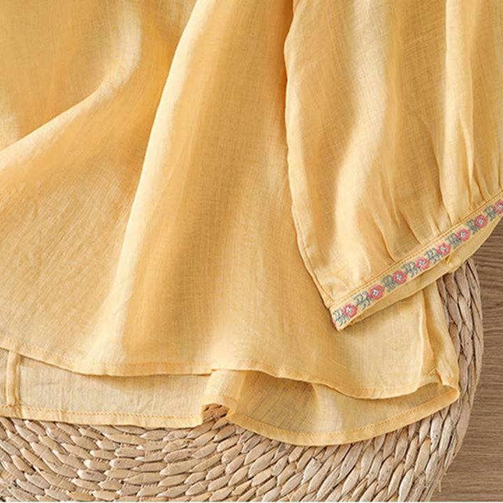 Chemise en coton pour femme, manches trois-quarts, col cranté, broderie Buddha Stones - image 7