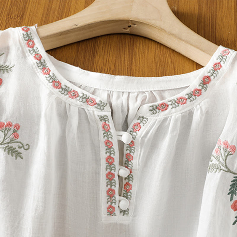 Chemise en coton pour femme, manches trois-quarts, col cranté, broderie Buddha Stones - image 19