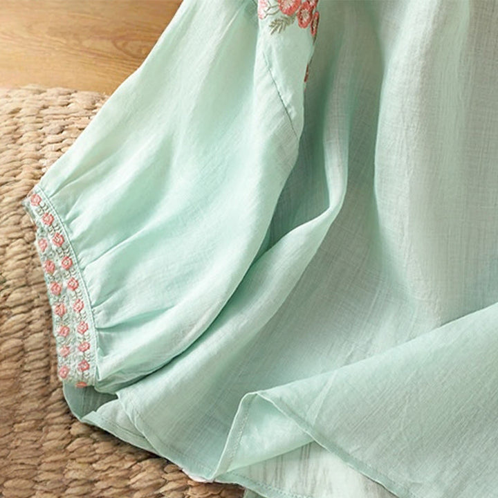 Chemise en coton pour femme, manches trois-quarts, col cranté, broderie Buddha Stones - image 30