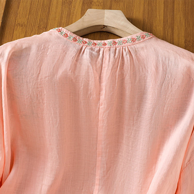 Chemise en coton pour femme, manches trois-quarts, col cranté, broderie Buddha Stones - image 12