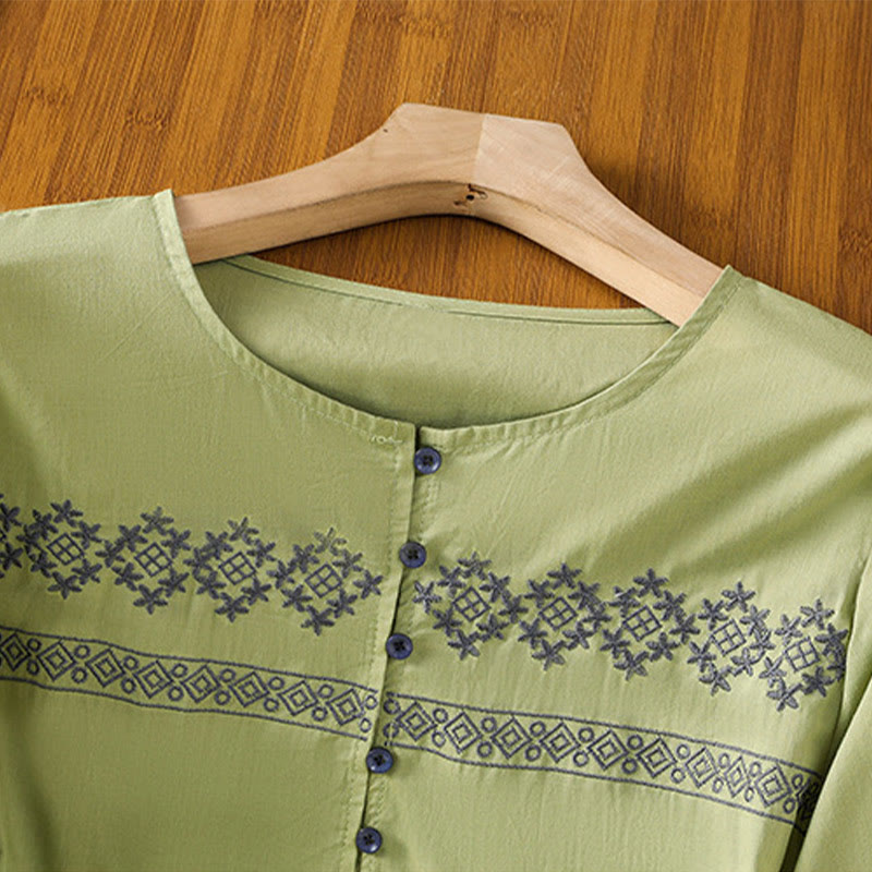 Chemise en coton pour femme, manches longues lanternes, boutons plissés, broderies de Buddha Stones - image 23