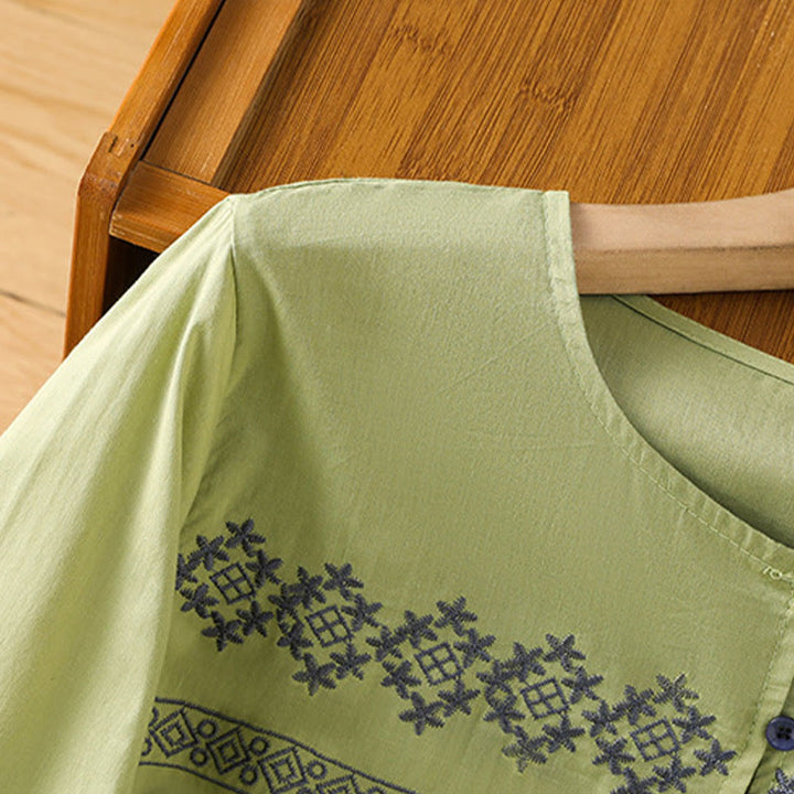 Chemise en coton pour femme, manches longues lanternes, boutons plissés, broderies de Buddha Stones - image 21