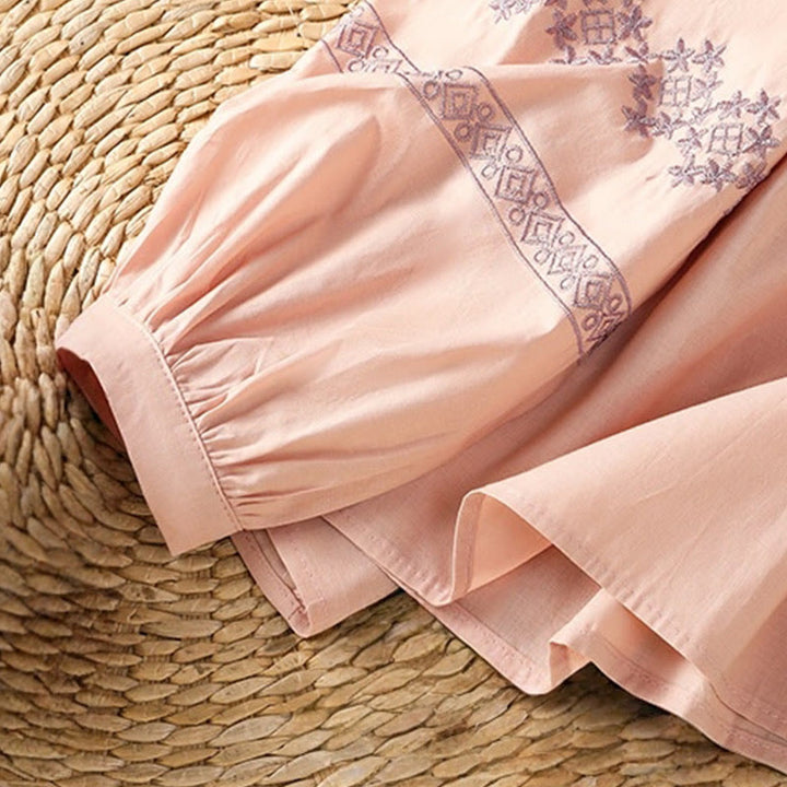 Chemise en coton pour femme, manches longues lanternes, boutons plissés, broderies de Buddha Stones - image 15