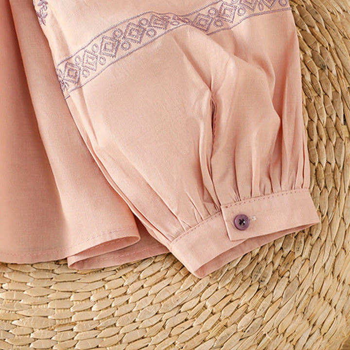Chemise en coton pour femme, manches longues lanternes, boutons plissés, broderies de Buddha Stones - image 17