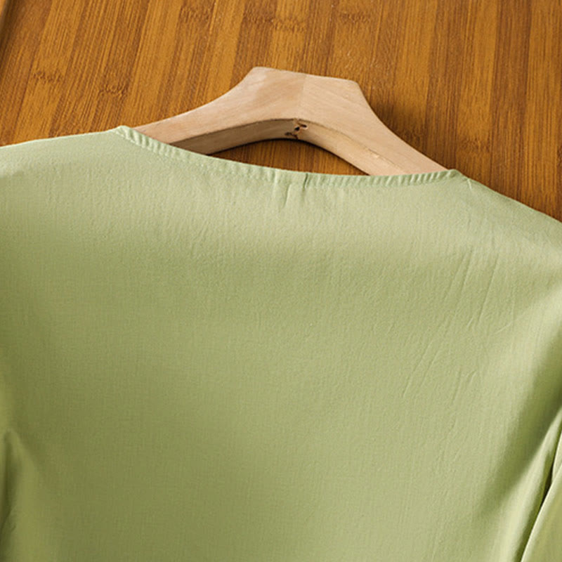 Chemise en coton pour femme, manches longues lanternes, boutons plissés, broderies de Buddha Stones - image 23