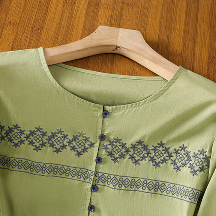 Chemise en coton pour femme, manches longues lanternes, boutons plissés, broderies de Buddha Stones - image 22