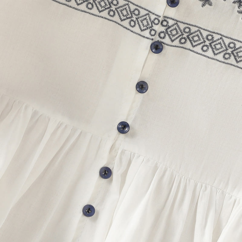 Chemise en coton pour femme, manches longues lanternes, boutons plissés, broderies de Buddha Stones - image 5