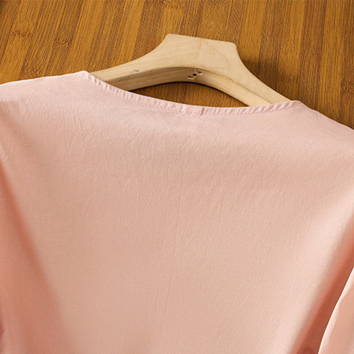 Chemise en coton pour femme, manches longues lanternes, boutons plissés, broderies de Buddha Stones - image 12