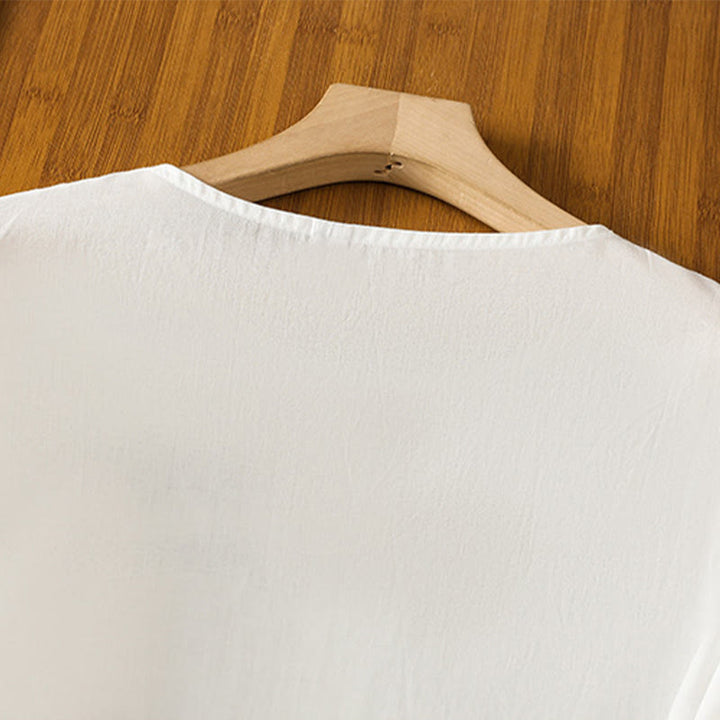 Chemise en coton pour femme, manches longues lanternes, boutons plissés, broderies de Buddha Stones - image 4