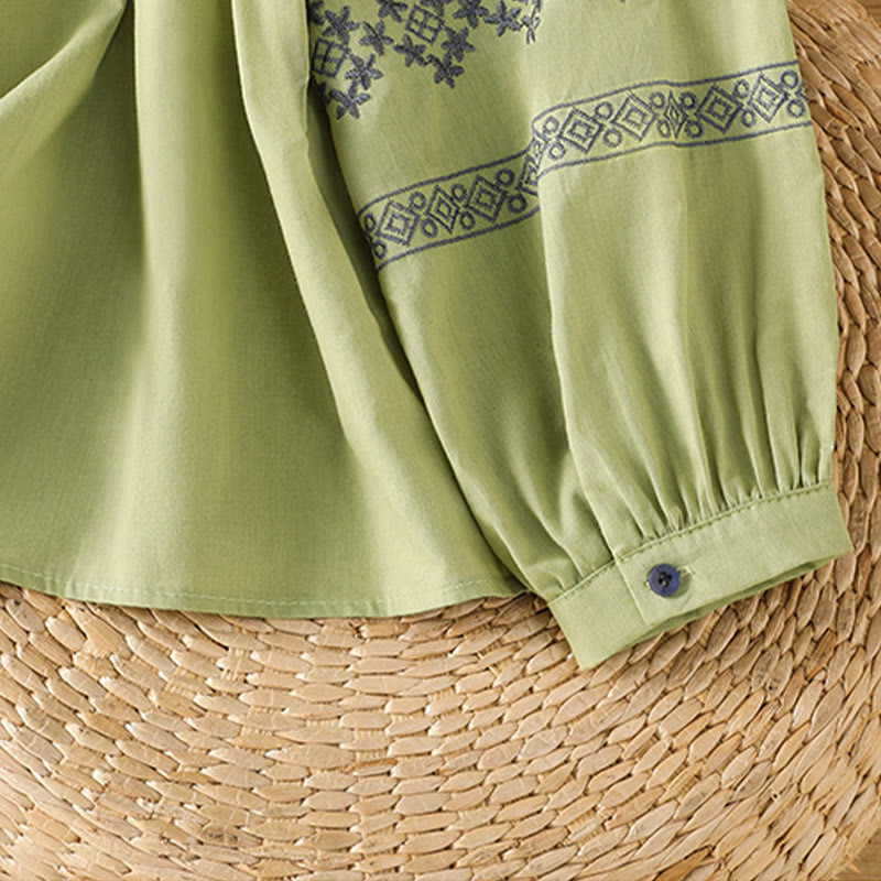 Chemise en coton pour femme, manches longues lanternes, boutons plissés, broderies de Buddha Stones - image 26