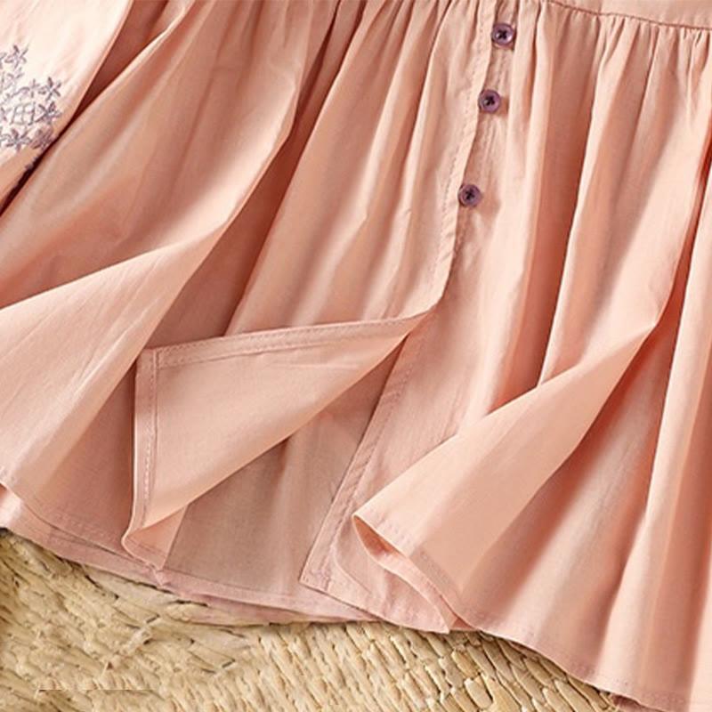 Chemise en coton pour femme, manches longues lanternes, boutons plissés, broderies de Buddha Stones - image 18