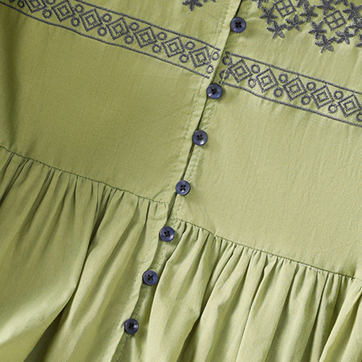 Chemise en coton pour femme, manches longues lanternes, boutons plissés, broderies de Buddha Stones - image 25