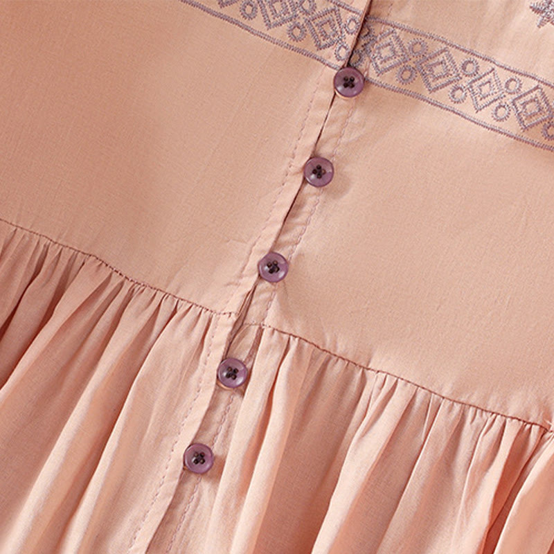 Chemise en coton pour femme, manches longues lanternes, boutons plissés, broderies de Buddha Stones - image 14