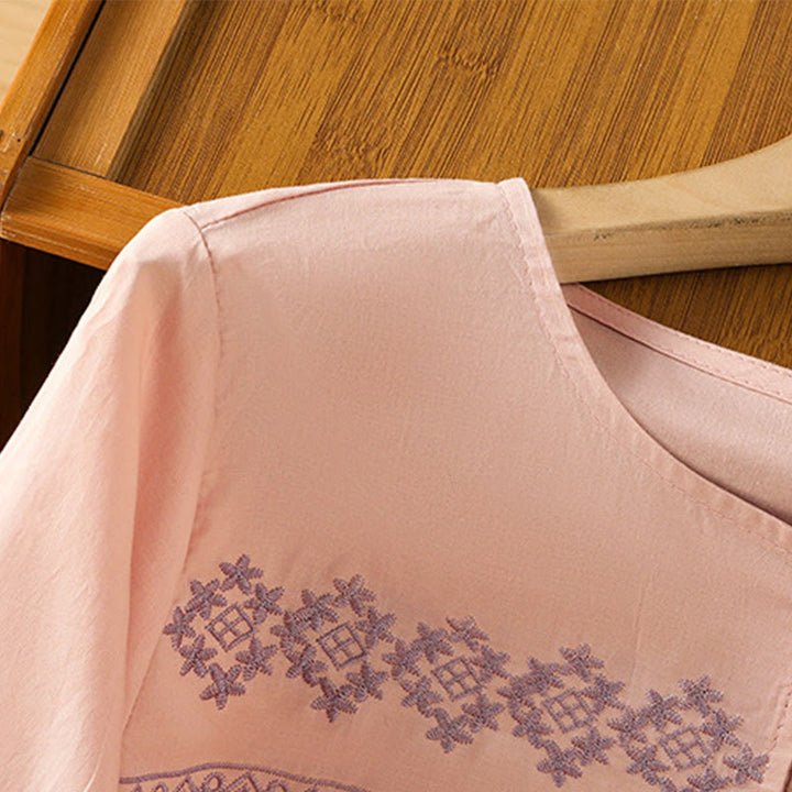 Chemise en coton pour femme, manches longues lanternes, boutons plissés, broderies de Buddha Stones - image 13