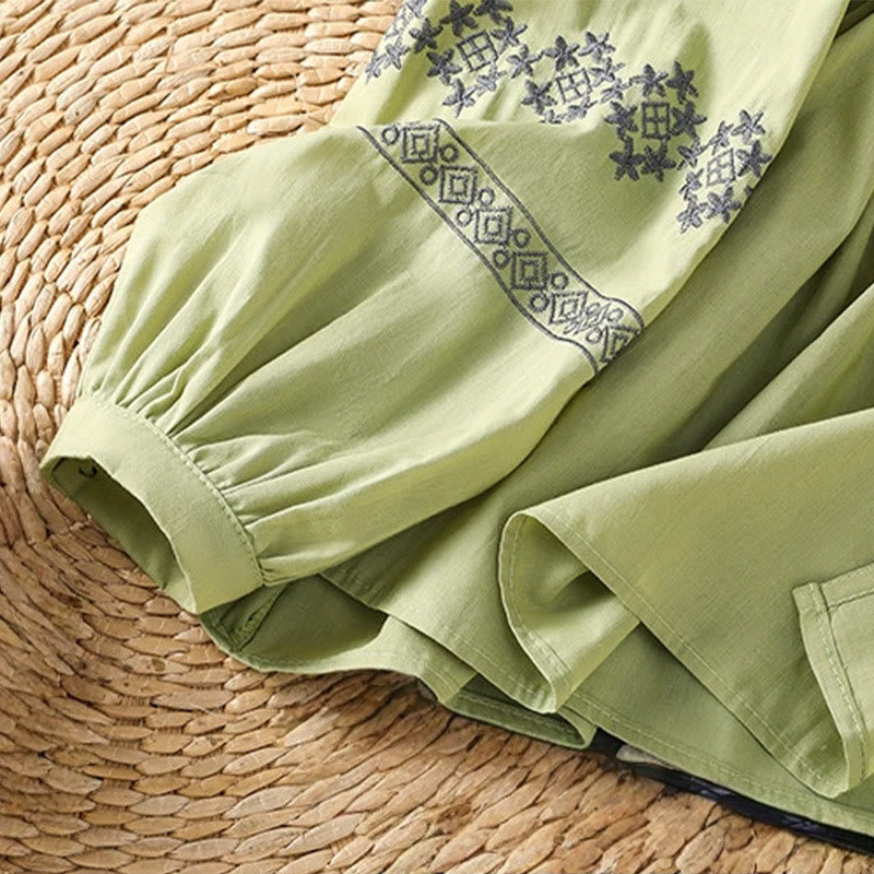 Chemise en coton pour femme, manches longues lanternes, boutons plissés, broderies de Buddha Stones - image 25