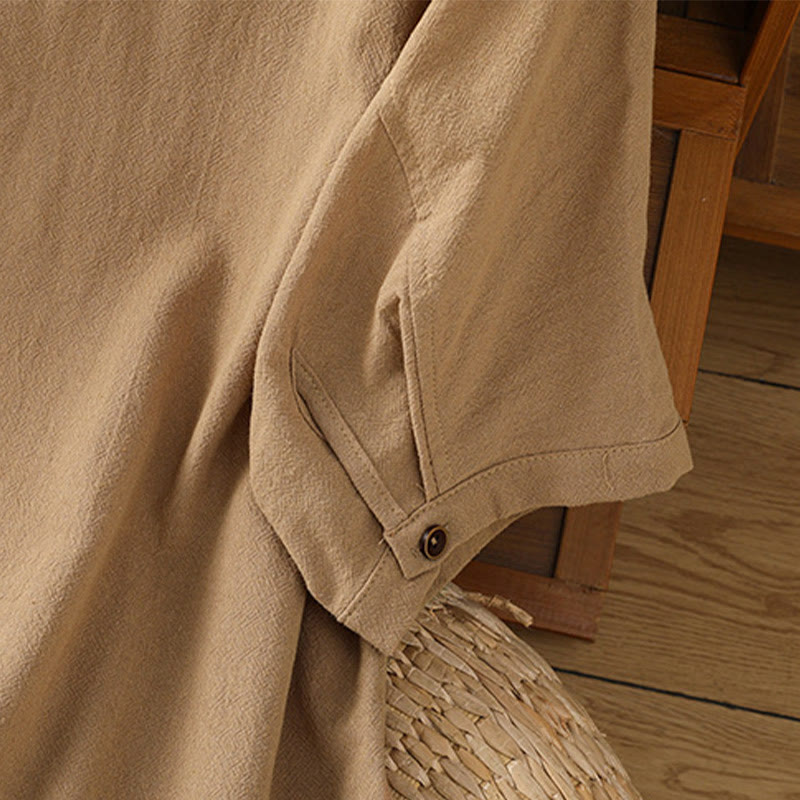 Chemise décontractée en coton et lin à manches mi-longues et boutons unis avec poches pour femme Motif Buddha Stones - image 32