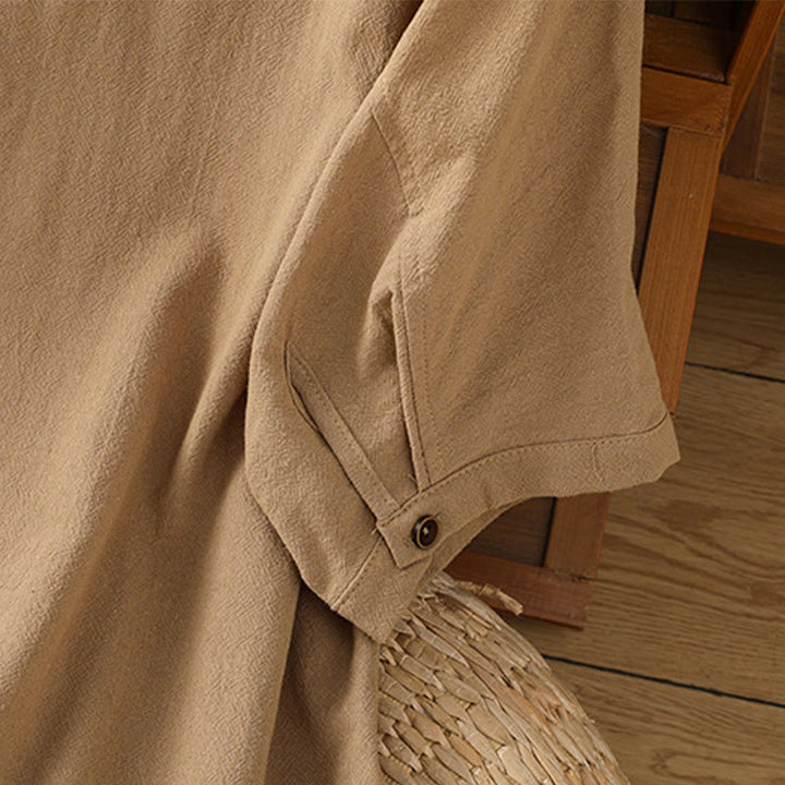 Chemise décontractée en coton et lin à manches mi-longues et boutons unis avec poches pour femme Motif Buddha Stones - image 32