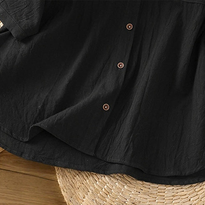 Chemise décontractée en coton et lin à manches mi-longues et boutons unis avec poches pour femme Motif Buddha Stones - image 14