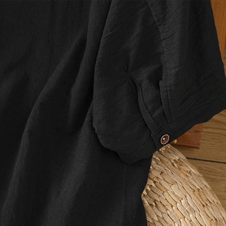 Chemise décontractée en coton et lin à manches mi-longues et boutons unis avec poches pour femme Motif Buddha Stones - image 16