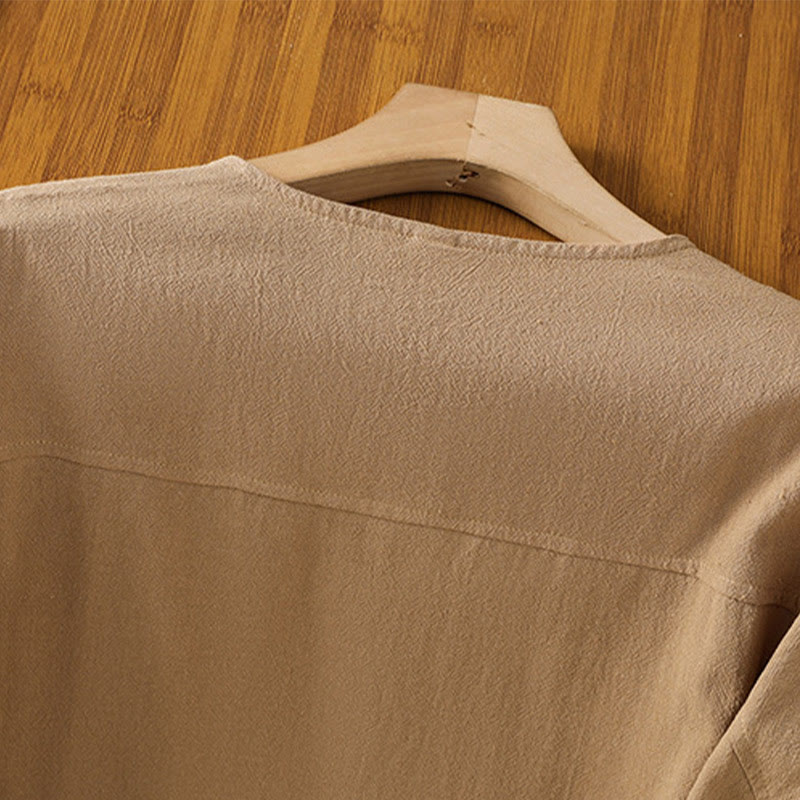 Chemise décontractée en coton et lin à manches mi-longues et boutons unis avec poches pour femme Motif Buddha Stones - image 28