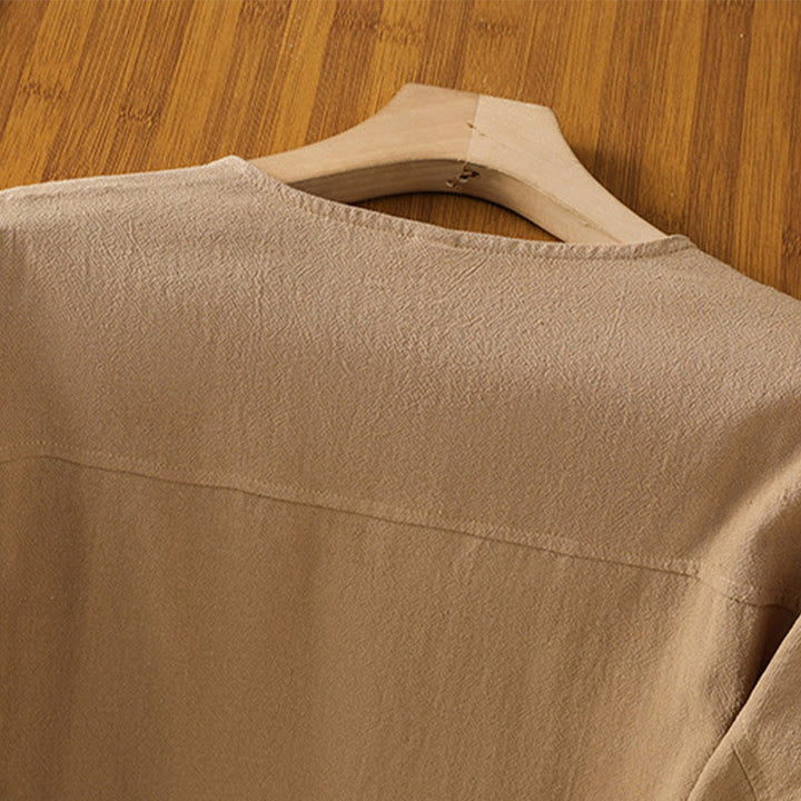 Chemise décontractée en coton et lin à manches mi-longues et boutons unis avec poches pour femme Motif Buddha Stones - image 28