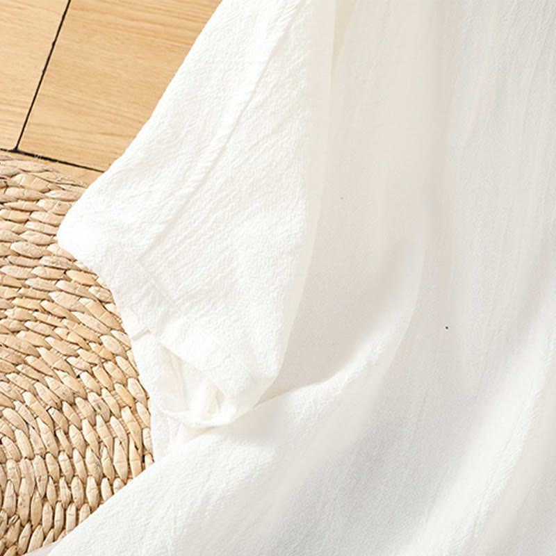 Chemise décontractée en coton et lin à manches mi-longues et boutons unis avec poches pour femme Motif Buddha Stones - image 23