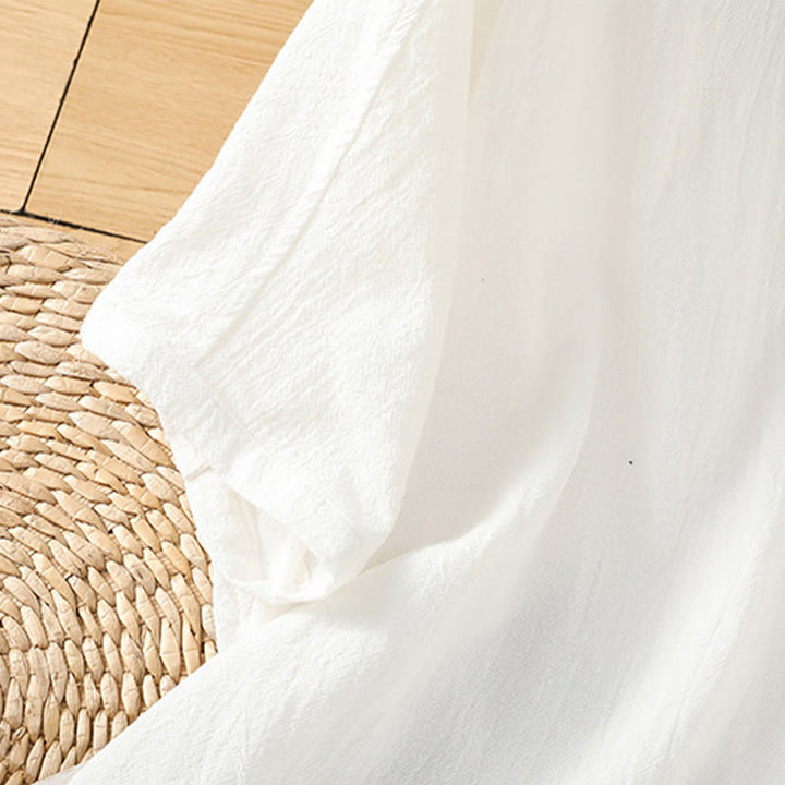 Chemise décontractée en coton et lin à manches mi-longues et boutons unis avec poches pour femme Motif Buddha Stones - image 23