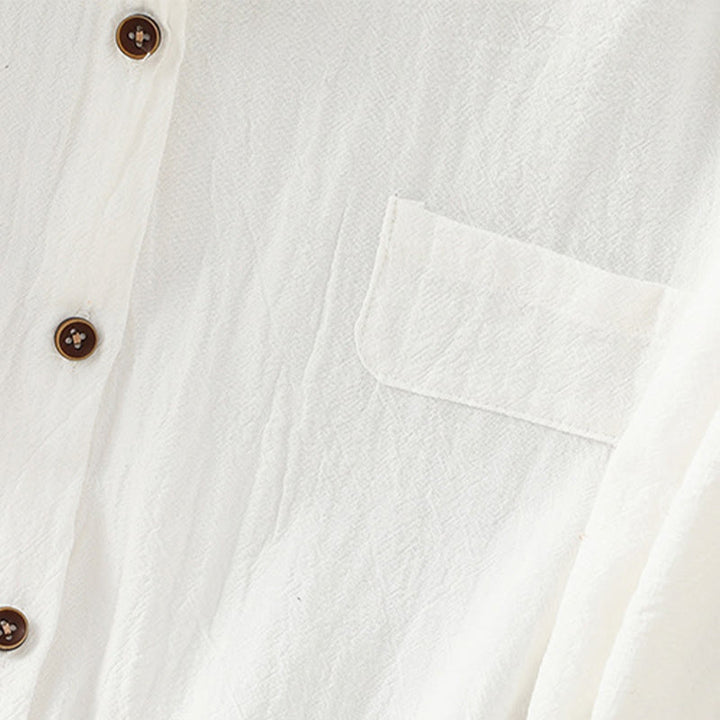 Chemise décontractée en coton et lin à manches mi-longues et boutons unis avec poches pour femme Motif Buddha Stones - image 22