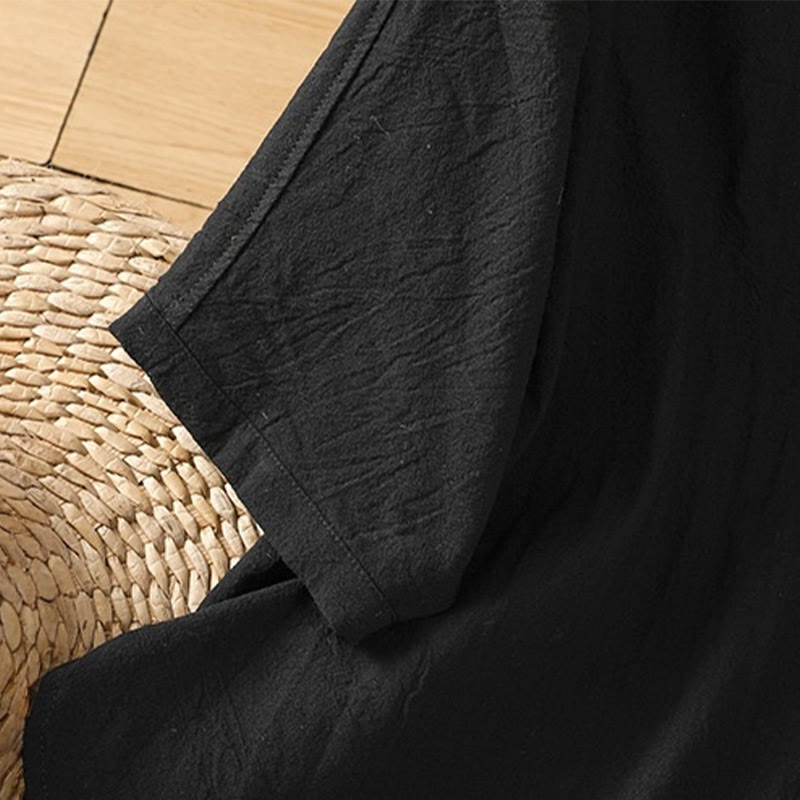 Chemise décontractée en coton et lin à manches mi-longues et boutons unis avec poches pour femme Motif Buddha Stones - image 15