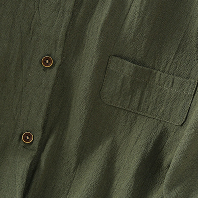 Chemise décontractée en coton et lin à manches mi-longues et boutons unis avec poches pour femme Motif Buddha Stones - image 5